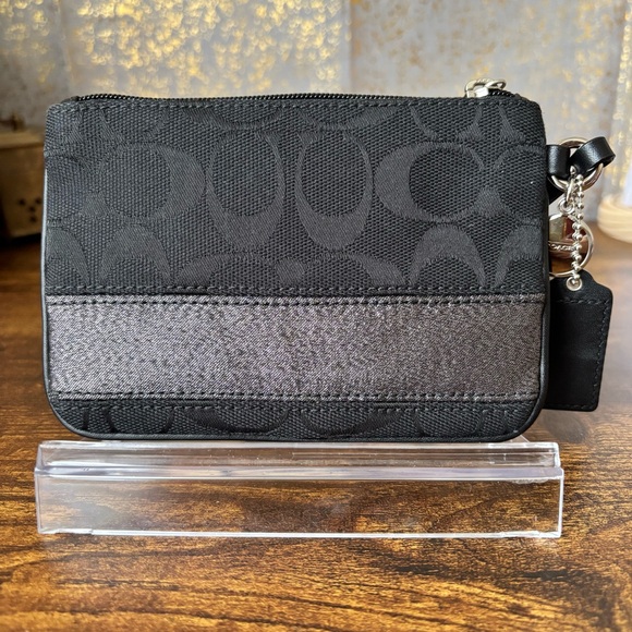 Coach Signature Legacy Black Wristlet  with Metallic Silver Stripe - Picture 3 of 9